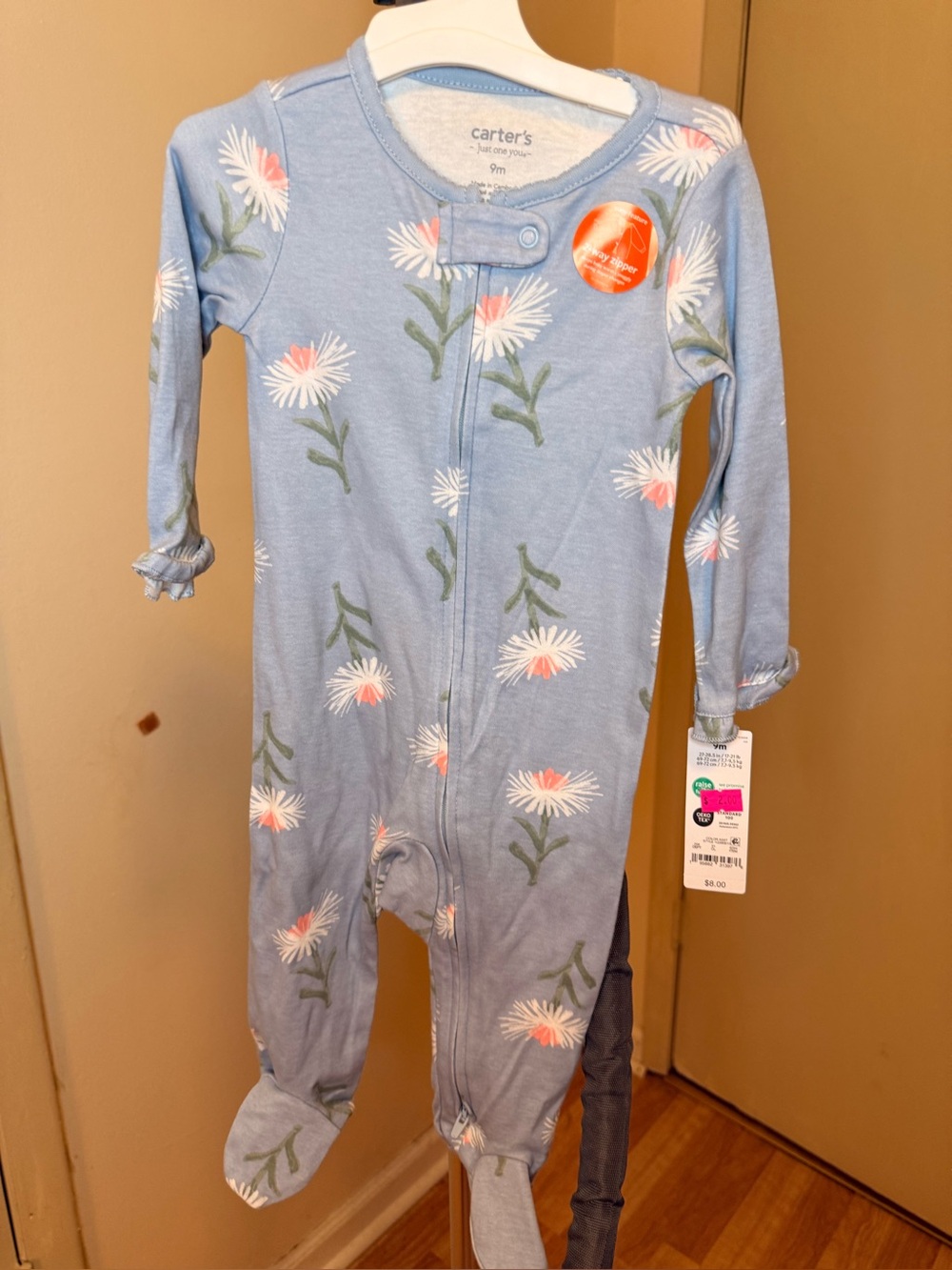 9 Months Carter's Baby Girls Blue Floral Footed One-Piece